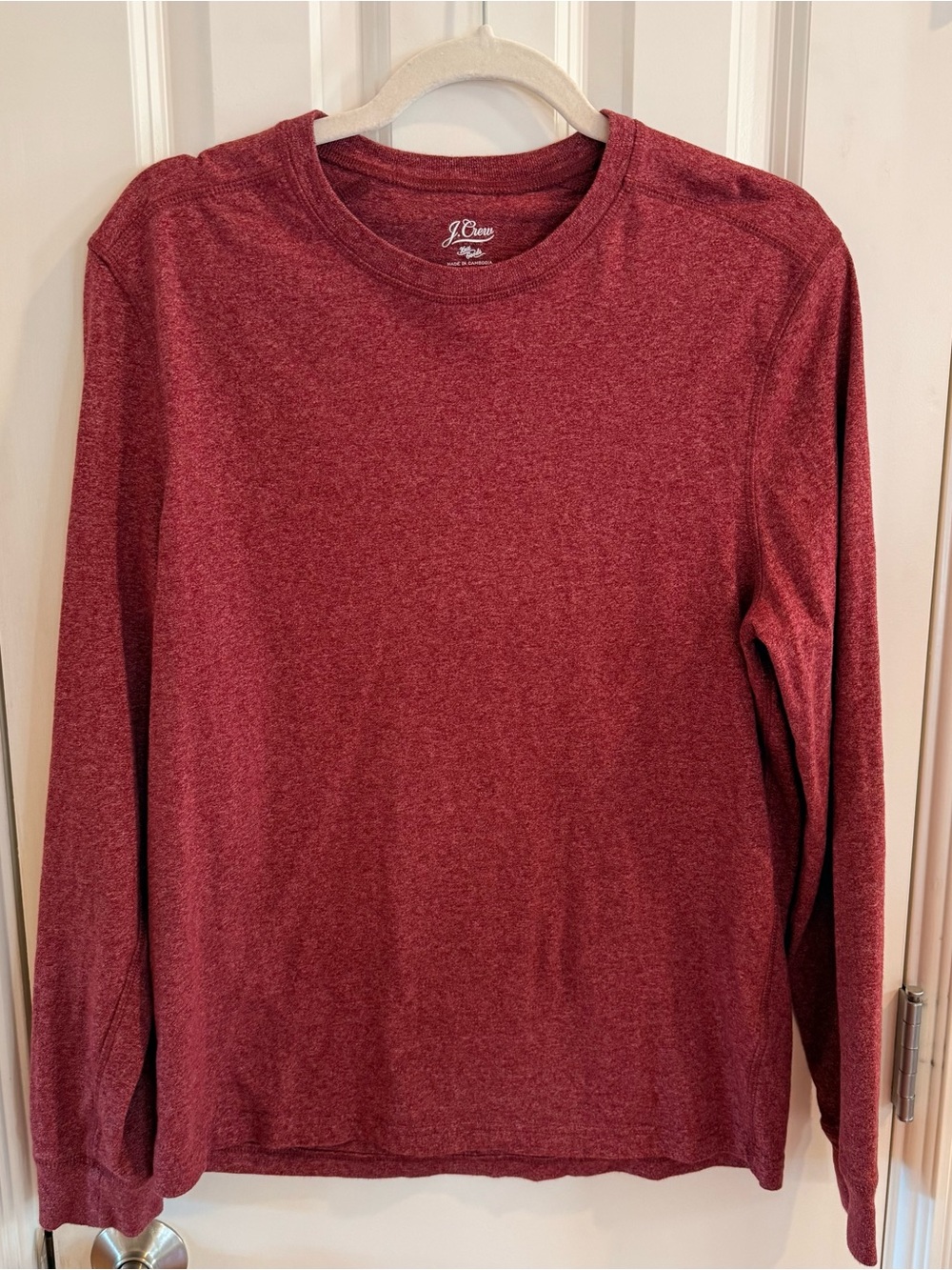J. Crew Men’s Long-Sleeve Crewneck Tee — Burgundy Heather
